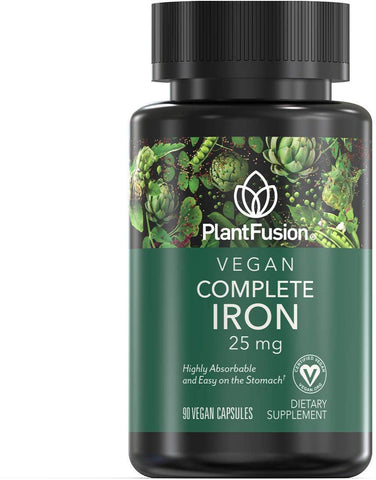Premium Plant Based Iron Supplements by PlantFusion for Women and Men (25mg), 90 Veggie Capsules