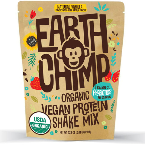 EarthChimp Organic Vegan Protein Powder with Probiotics - Vanilla 32 Oz.