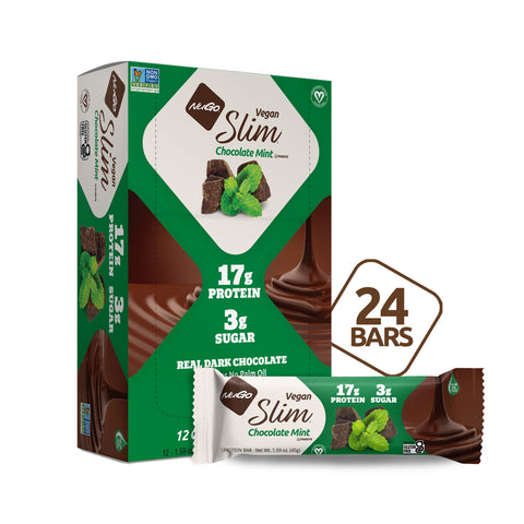 Nugo Slim Dark Chocolate Mint, 18g Vegan Protein,  24 count
