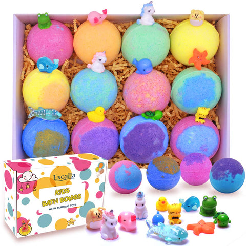 Excalla Bath Bombs Set for Kids with Surprise Toys Inside