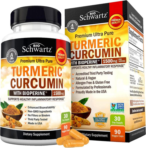 90 ct. Turmeric Curcumin with BioPerine - BioSchwartz Natural Joint Support