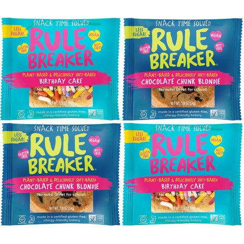 Rule Breaker Snacks Variety Pack - Birthday Cake, Chocolate Chip, Blondie, Brownie Cookies  (Pack of 4)