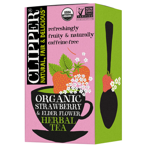 Clipper Tea, Strawberry and Elderflower, Organic, Plant-Based, 20 Count (Pack of 1)